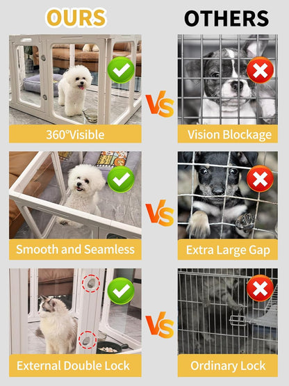 Dog Playpen, Clear Acrylic Plastic Puppy Playpen Indoor, Pet Pen for Puppy Cat Bunny, Transparent Easy Assemble Foldable Whelping Box for Dogs, Puppy Playpen with Gate (23.6" Height, 10PCS)