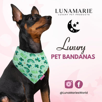 LunaMarie - Luxury Pet Birthday Bandanas -Premium & Silky Poly Fabric | 100% Handmade | Custom Shape Dual Layered (A Wee Bit Irish, Medium)