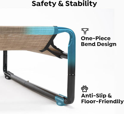 Veehoo Original Outdoor Elevated Dog Bed, Cooling Raised Dog Cot for Large Dogs, Portable Standing Pet Hammock Platform with Washable Breathable Mesh, No-Slip Feet, XX-Large, Beige Coffee, CWC2201