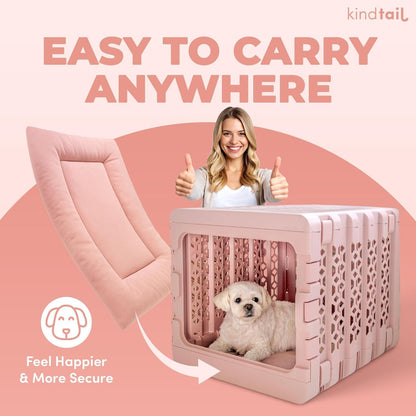 KindTail Dog Crate Pad - Soft Velvet, Reversible Bed - Machine Washable Kennel Mat for Pets up to 15 lbs, Mattress for Cozy Sleeping - 20” x 15” x 1” (Pink, Small)