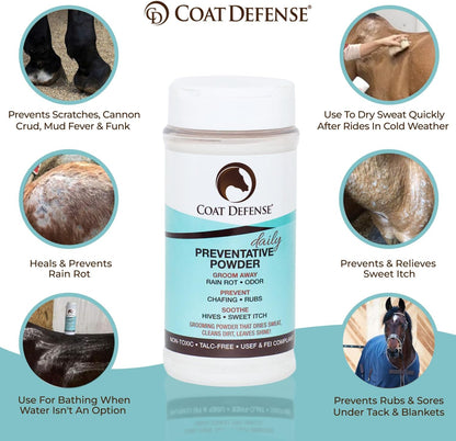 COAT DEFENSE Daily Grooming Powder for Horses | Dry Shampoo with Natural Ingredients | 64 oz Formula for Fresh, Healthy-Looking Coat