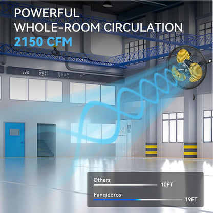 12 IN High Velocity Wall Mount Fan, 3 Speed Industrial Wall Fan with Sealed Motor, 2500 CFM Adjustable Air Circulator for Garage, Commercial, Greenhouse, Warehouse & Gazebo Use, UL Listed