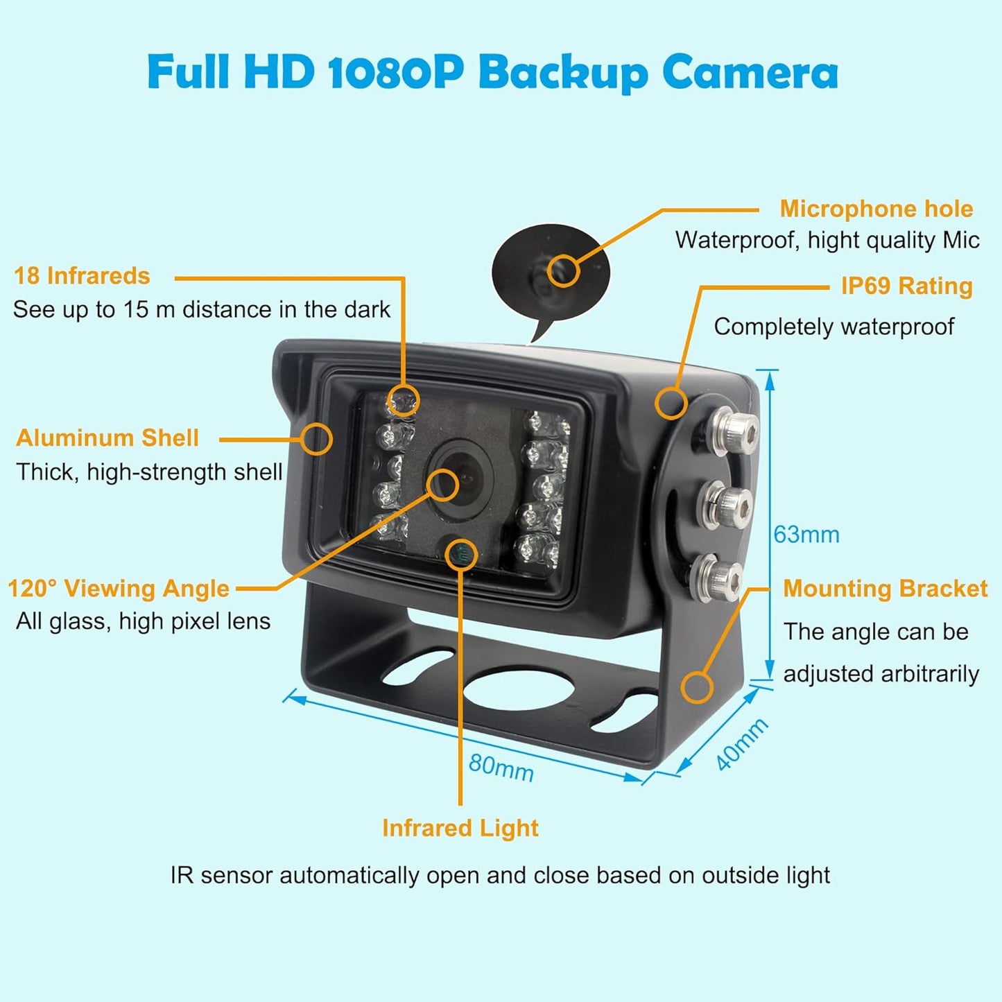 10 inch Screen 1080P Backup Camera System with Wired, DVR Recorder, Quad Split Screen, Car Monitor + 2X Waterproof Reversing Cameras + 2X Safety Sides Camera, for Camper, Trailers, Truck, RV