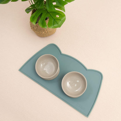 OHMO - Cat Food Mat, Silicone Pet Feeding Mat for Floor Non-Skid Waterproof Dog Water Bowl Tray, Easy to Clean Pet Placemat (Light Blue, 18 * 9.8'')