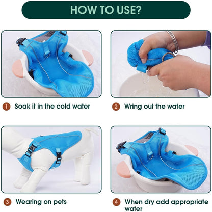 Kuoser Dog Cooling Vest, Puppy Cooling Coat,Breathable Cool Coat for Medium Dogs, Pet Jackets Reflective Summer Essentials Blue M