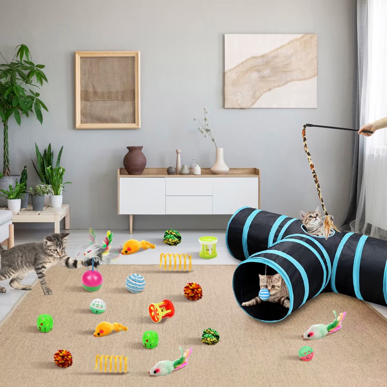 Malier Collapsible Cat Tunnels & Toys Set. Chosen for real quality, fits naturally into modern pet