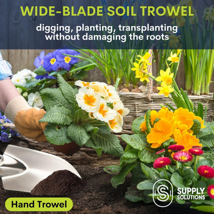 Gardening Tools - Perfect Garden Tools for Women or Men - Small Heavy Duty Gardening Hand Tools with Trowel, Transplanter, Fork, Rake, and Cultivator - Ergonomic Design Gardening Kit