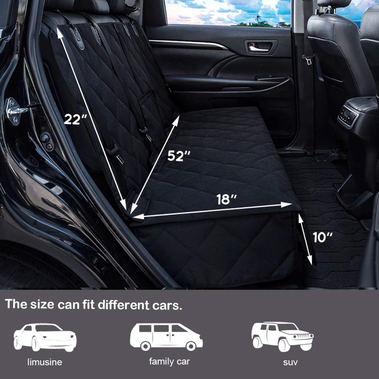 Bench Dog Car Seat Cover for Back Seat Waterproof Seat Covers Durable Scratch Proof Nonslip, Protector for Pet Fur & Mud Washable Backseat Cover for Cars Armrest Compatible