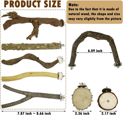 PINVNBY 8 PCS Bird Perches Natural Wood Parrot Perch Sets Paw Grinding Fork Bird Perch Chewing Stick Parakeet Platform Hammock Bird Toys Bird Cage Accessories for Cockatiels Conures Budgies Macaws