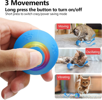 Interactive Cat Toys, Automatic Moving Cat Toys for Bored Indoor Adult Cats, Fast Rolling, Chirping & Motion-Activated Kitty Toys, Fun Gift for Cats with Speedy Tail 2.0, USB Rechargeable, Blue