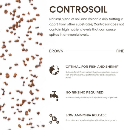 Ultum Nature Systems Controsoil - Freshwater Aqua Soil Substrate for Fish, Shrimp, Live Plant Propagation and Aquascaping - 6.8pH Low Ammonia, Volcanic Ash - Brown, Fine (3 Liter | 6LB)