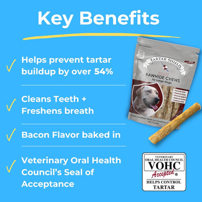 Tartar Shield Soft Rawhide Chews | Safe Dental Treats for Large Dogs | Vet VOHC Approved | Daily Bone Cleans Teeth & Gums Fresh Breath Oral Health Support | USA Made | (Large Dogs / 24 Count)
