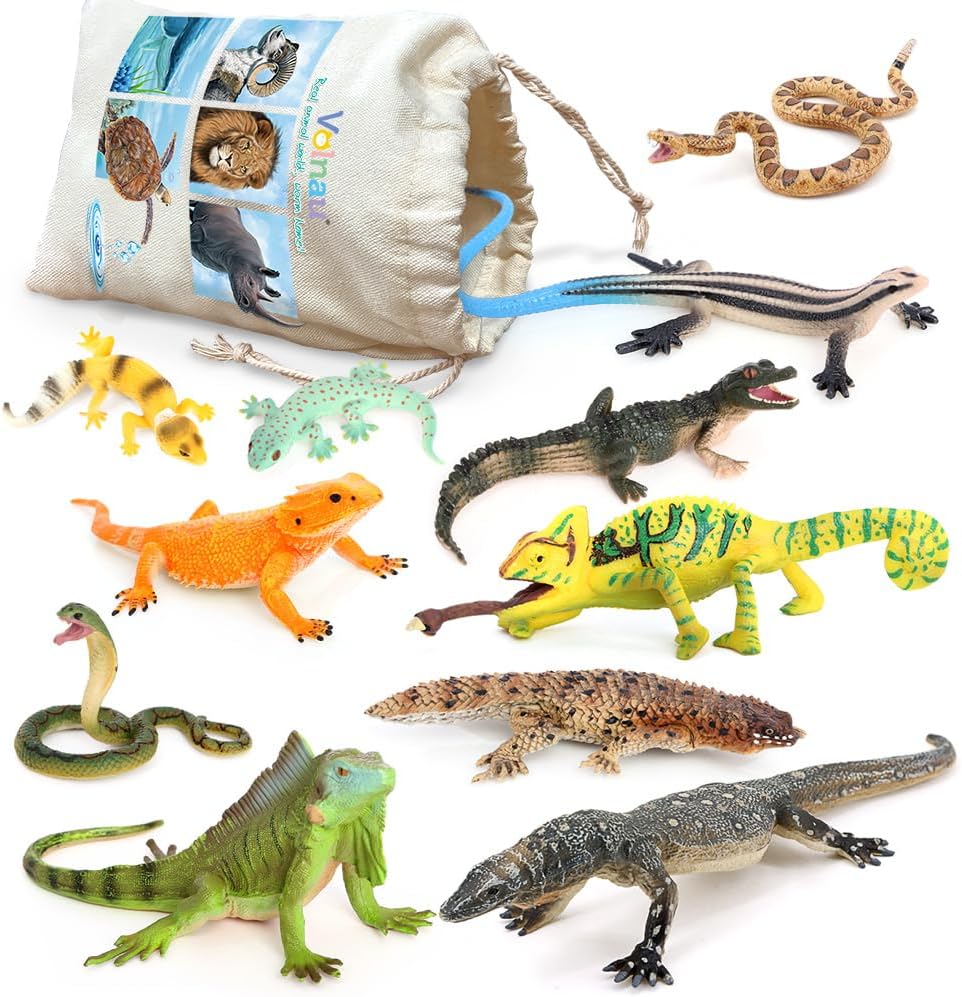 Volnau Animal Figurines Snake Toys 11PCS Reptile Figures Cold Blooded Amphibians Lizard Zoo Pack for Toddlers Kids Christmas Decoration Gift