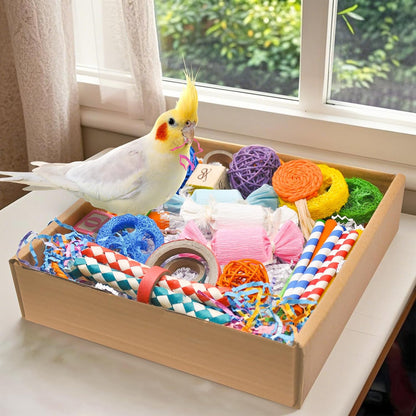 Colorful Bird Foraging & Shredding Toys Box – Safe Bird Toys for Parakeets, Cockatiels, Conures & Small Birds, Perfect for Spring and Summer