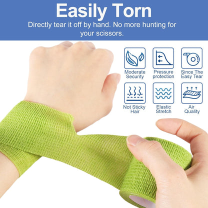 LDIWEE 24 Pack Self Adhesive Bandage Wrap 2 Inch, Vet Wrap for Dogs & Horses, Elastic Cohesive Tape for Athletic Sports, First Aid Medical, Ankle Sprains, Wrist Support