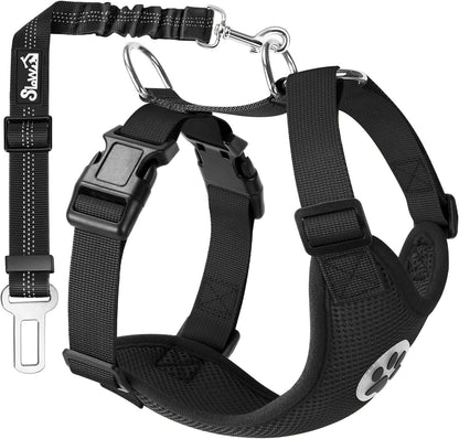 Lukovee Dog Seat Belt - Adjustable Dog Car Harness for Large, Medium & Small Dogs, Soft Padded & Breathable Mesh Dog Seatbelt with Car Vehicle Connector Strap (Black, XXX-Small)