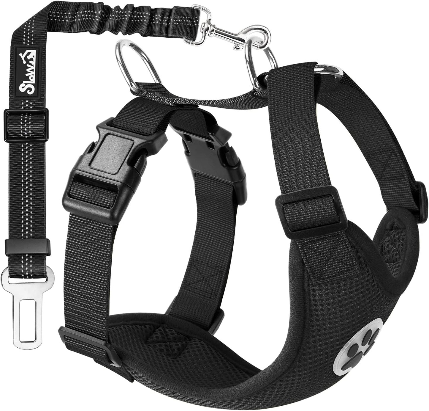Lukovee Dog Seat Belt for Car, Adjustable Dog Car Harness for Large Medium Small Dogs, Soft Padded & Breathable Mesh Dog Seatbelt with Car Vehicle Connector Strap (Black,X-Small)