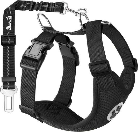 Lukovee Dog Seat Belt for Car, Adjustable Dog Car Harness for Large Medium Small Dogs, Soft Padded & Breathable Mesh Dog Seatbelt with Car Vehicle Connector Strap (Black,Medium)