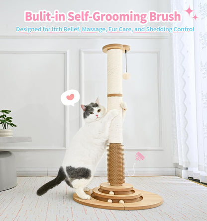 Made4Pets Cat Scratching Post Premium Sisal Cat Scratcher Kitten Toys for Indoor Kittens 33.6" Tall Cat Tower Scratch Post Cat Tree Wooden Interactive Ball Track Cat Toy with Hanging Ball, Beige