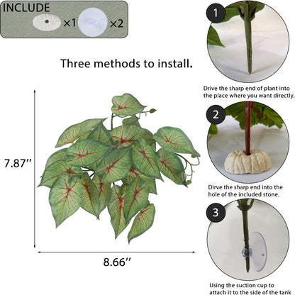 IBWell Fake Reptile Plants for Reptile Terrarium Plants, Reptile Plant Décor, Turtle Tank Plants with Suction Cup