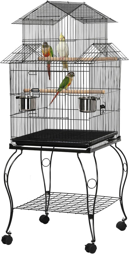 Yaheetech Budgie Cage 55-inch Rolling Standing Triple Roof Medium Parrot Cage Pet Bird Cage with Detachable Stand for Cockatiels Sun Parakeets Green-cheeked Conures Macaw