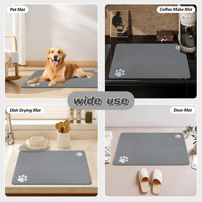 Le courant Cat & Dog Feeding Mat for Bowl,Pet Eating mat,Absorbent-Non-Slip.Quick Dry Dog Water Bowl Dispenser Mat,Backing Pet Placemat for Messy Drinkers,Grey.Dog Paw-15.7x23.6 in