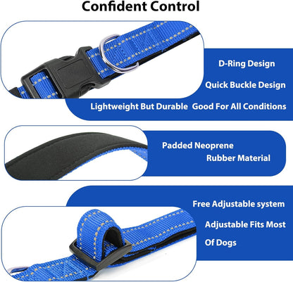 Reflective Dog Collar Padded with Soft Neoprene Breathable Quick Release Basic Dog Collars for Medium Dogs Blue Boy Girl