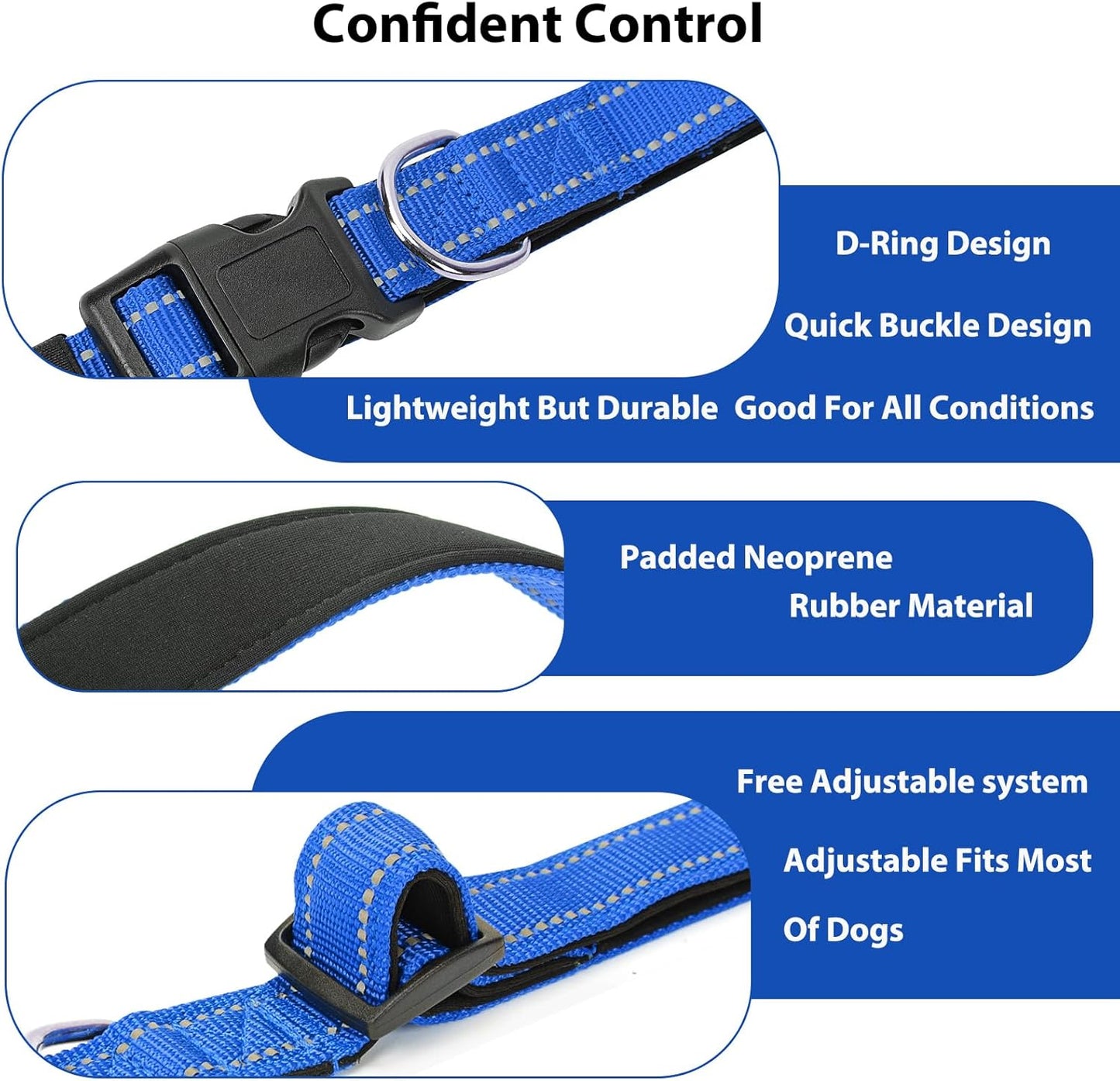 Reflective Dog Collar Padded with Soft Neoprene Breathable Quick Release Basic Dog Collars for Puppy Small Dogs Boy Girl Blue