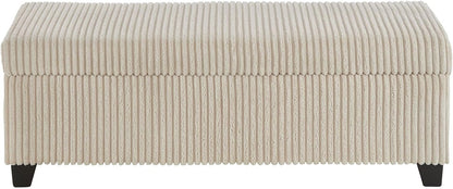 48" Ottoman with Storage, Corduroy Storage Ottoman Bench for Bedroom, End of Bed Bench with Safety Hinge for Living Room, Bedroom, Entryway, Beige