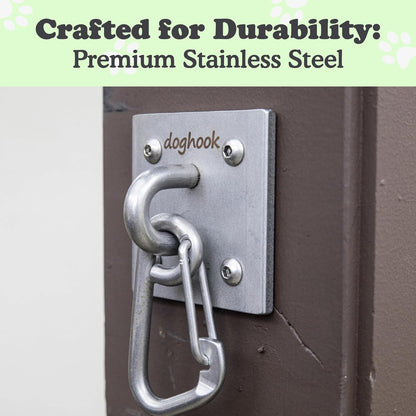 Canine Hitch- Secure Dog Leash Parking Wall Large Hook with Clip 2 Pack - Tie Out Stainless Steel & ABS Mounting Plate for Strength - Practical Lead Management for Home & Business