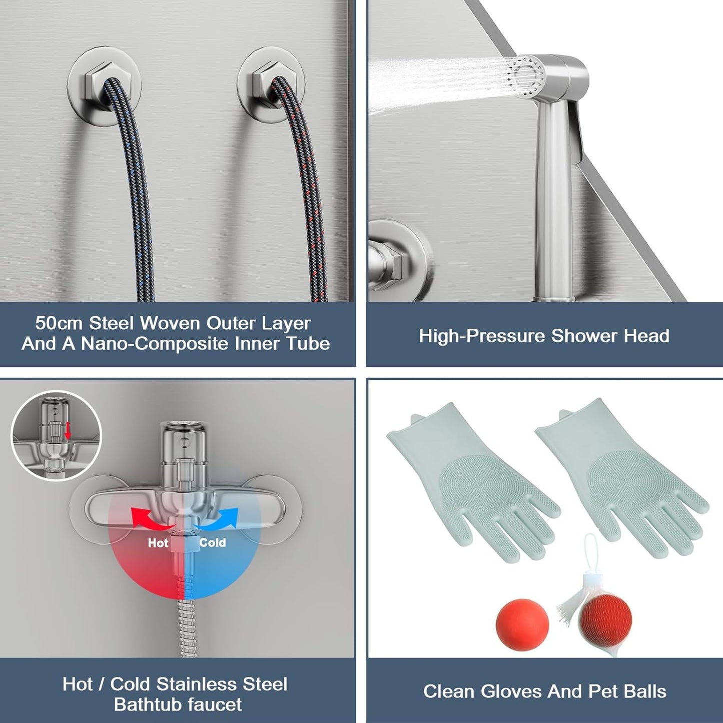 62" Professional Stainless Steel Dog Bathing Station, Large Dog Washing Station W/Dog Bath Brush, Washing Gloves, Floor Grate, Dog and Cat Bath Tub, Dog Washing Sink (62 Inch Right Door)