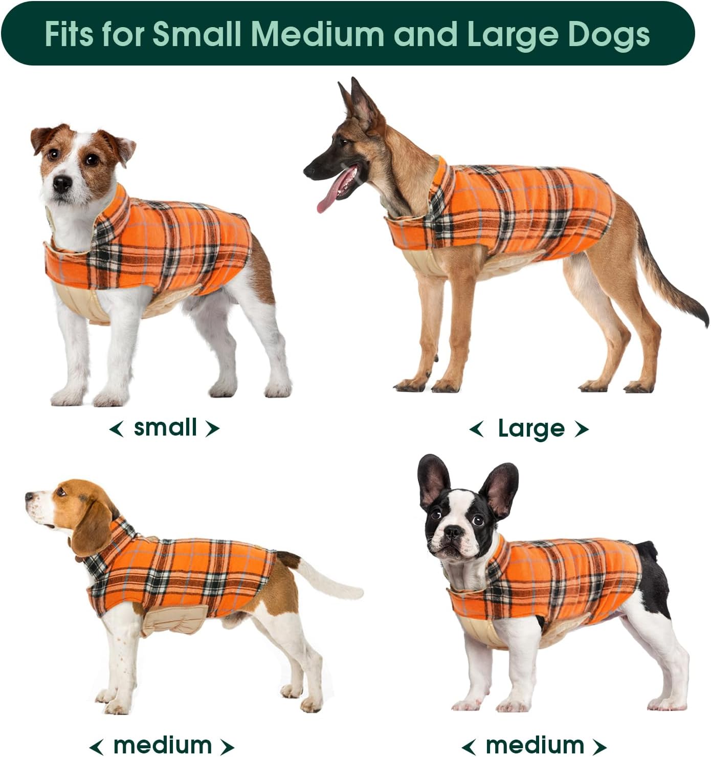 Kuoser Waterproof Dog Coat, Reversible Dog Jacket for Medium Dogs, Adjustable Durable Doggie Winter Coat Warm Puppy Cold Weather Apparel from Small to Large Breed, Orange M