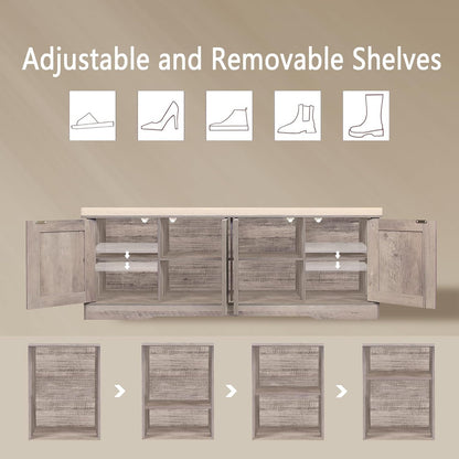 DINZI LVJ Shoe Bench, Entryway Storage Bench with Doors, Cushion, 2-Tier Shoe Rack with 8-Cubby, 47.2”L x 13.8”W Shoe Organizer Cabinet, Adjustable Shelf, Living Room, Bedroom, Greige