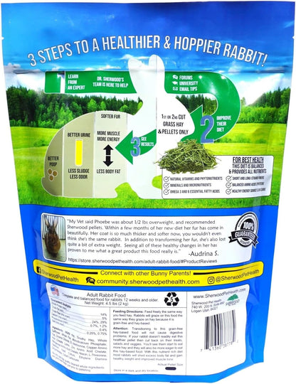 Sherwood Pet Health Adult Rabbit Food Alfalfa Timothy Hay-Based Blend 4.5 lbs, Grain and Soy-Free for Better Digestion