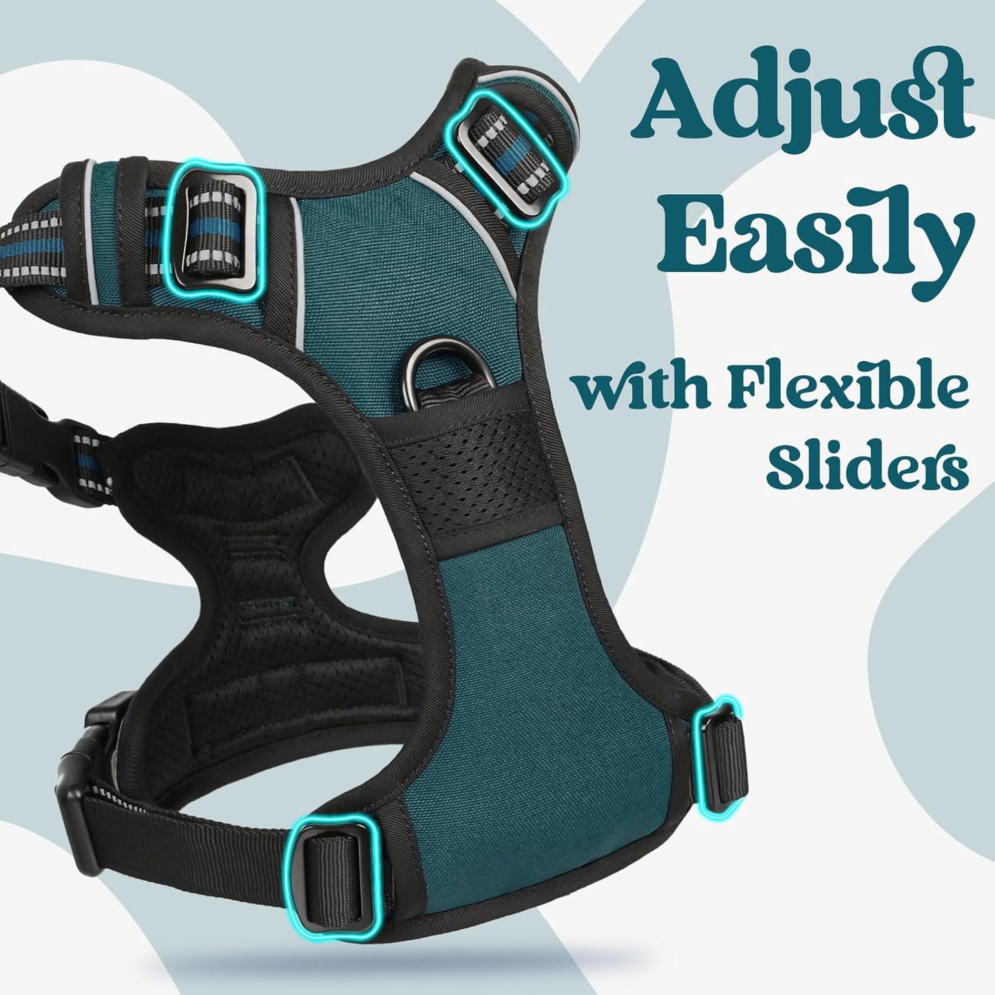 rabbitgoo Dog Harness for Large, No Pull Pet Harness with 3 Buckles, Adjustable Soft Padded Vest with Control Handle, Walking Reflective Pet Vest for Large Dogs, Blue Coral, L