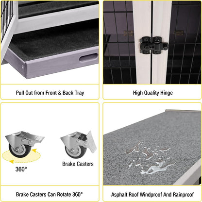 Aivituvin Rabbit Hutch Indoor, Folding Bunny Cage with Two Story, Rabbit Cage with Wheels, Anti Slip Ramp