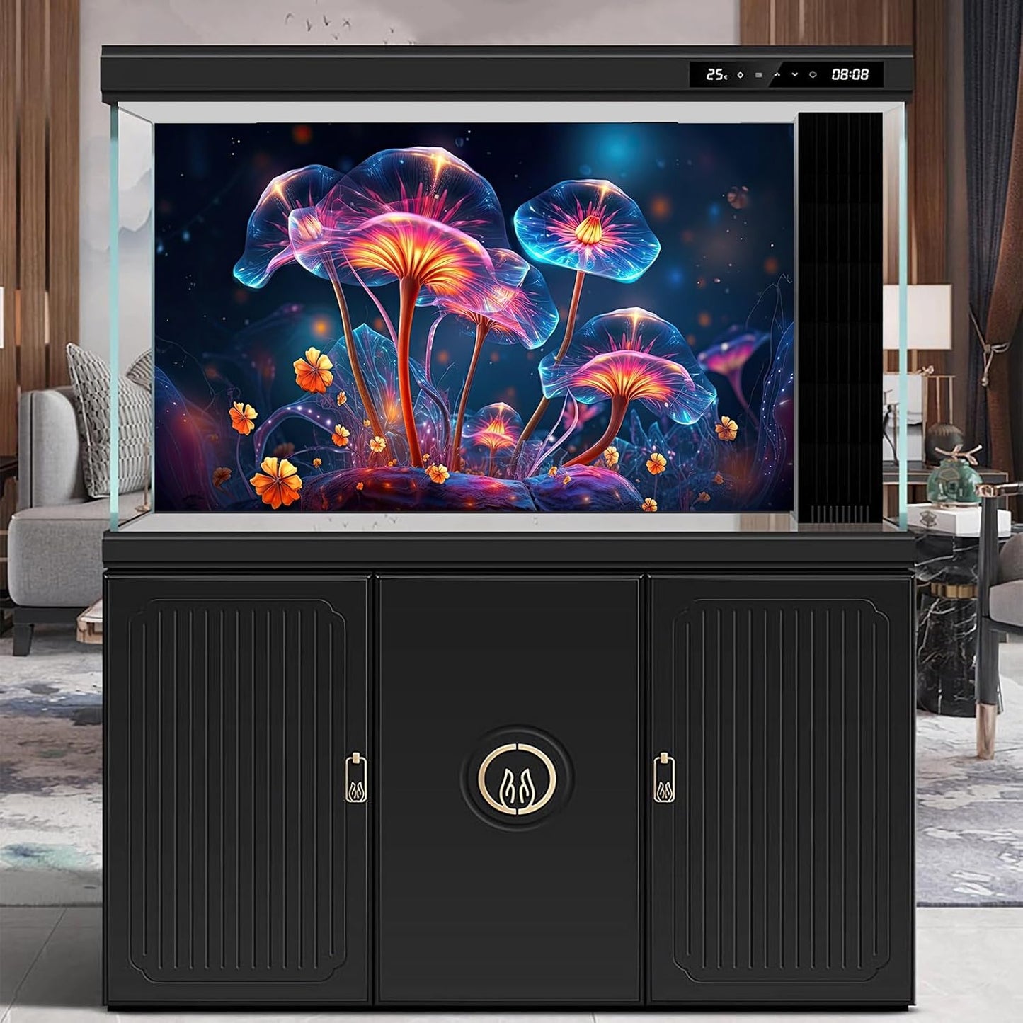 Flower Aquarium Background Modern Style Bluebell Blooming Flower Floral Design Terrarium Background Mysterious Elegant Glowing Fantasy Flower Fish Tank Backdrop Poster Decorations Vinyl 48x24in