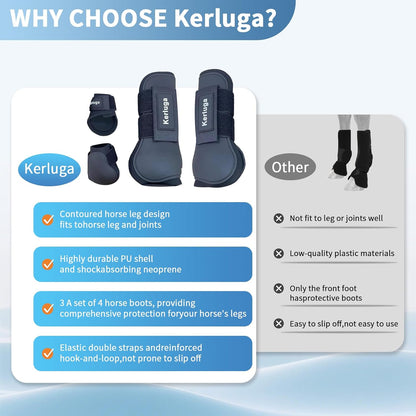 Horse Boots Set of 4 Open Front & Fetlock Tendon Boot for Horses Professional Sport Protection Impact-Absorbing Equine Leg Support Wraps for Jumping, Riding, Training (Black, Full)