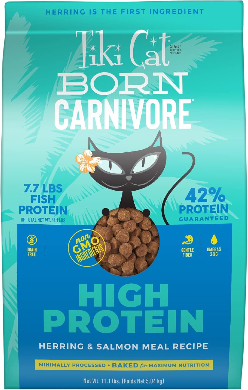 Tiki Cat Born Carnivore High Protein Dry Cat Food, Herring & Salmon Meal, 11.1 lbs. Bag