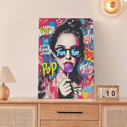 Fashion Women Wall Art Glam Modern Artwork for Girls Banksy Street Graffiti Pop Art Canvas Pictures Painting Print Framed Decorations Gifts for Bedroom Living Room Office 16"x24"