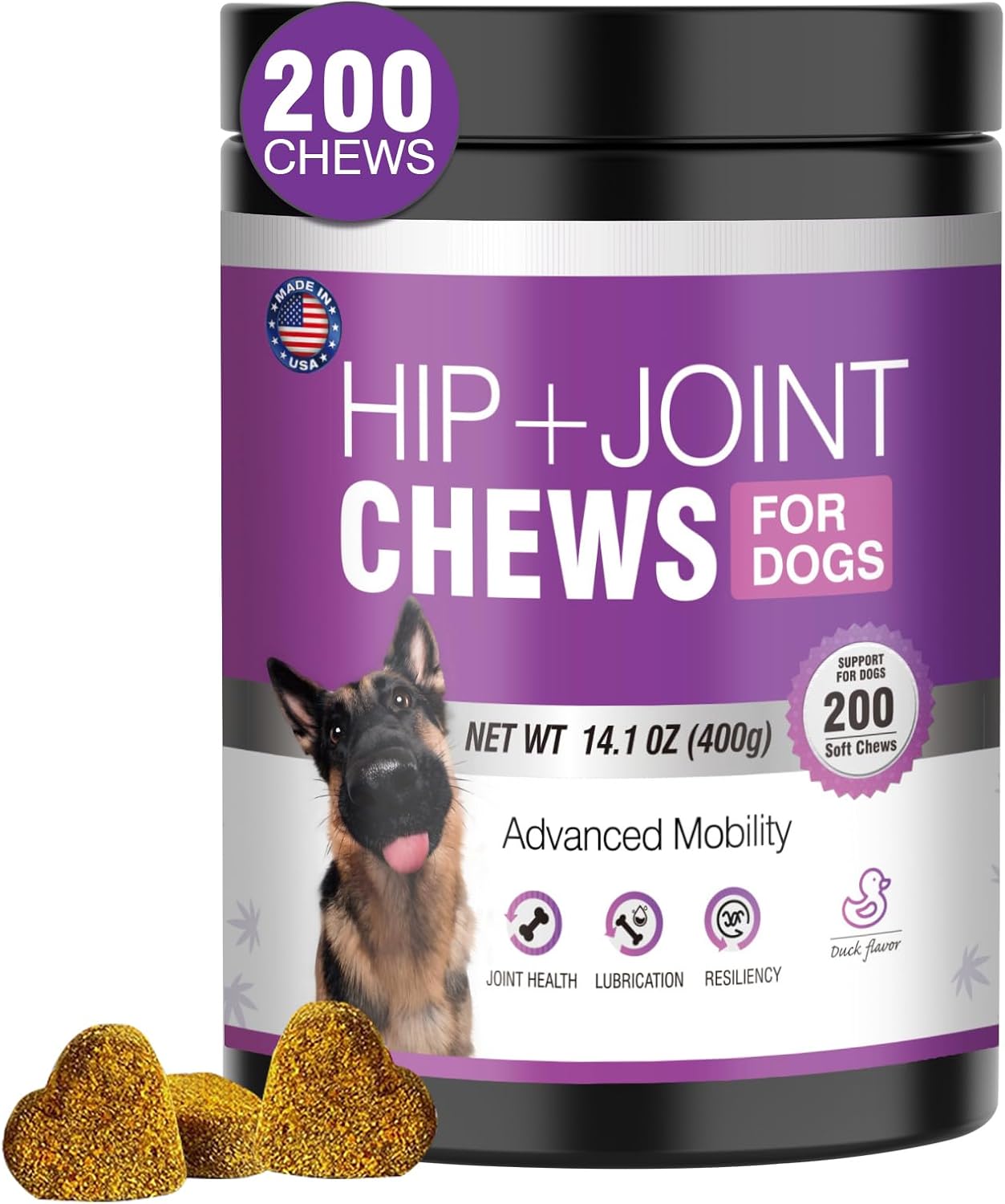 Glucosamine for Dogs 200pcs Joint Support Supplement Dog Hip and Joint Chondroitin Chews Treats with MSM Hemp Dog Joint Pain Relief Mobility Supplements Duck Flavor Fit All Large Small Medium Breed