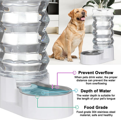Sfozstra Automatic Pet Water Dispenser: 9L Lagre Dogs Stainless Steel Gravity Feeder - Convenient Drinking Water Dispenser Designed for Dogs and Cats (White, 9L)
