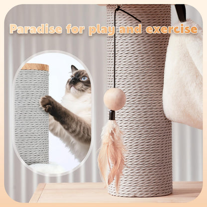 63-inch Modern Cat Tree, Luxury Cat Tower with Scratching Post, Unique Cat Condo with Hammock, Heavy Duty Kitty Climbing Tree for Indoor Cat, Wooden Kitty House for Small Medium Large Cats