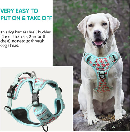 Timos Dog Harness,NO Need Go Over Dogs Head 3 Snap Buckles Pet Harness with 2 Leash Clips,Adjustable Soft Padded No-Pull,Reflective No-ChokeOxford Vest for Small Medium Large Dogs,X-Large(Packof1)