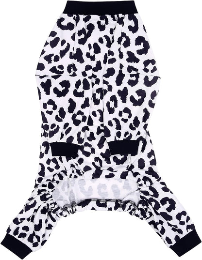 HDE Dog Pajamas One Piece Jammies Jumpsuit Pet Clothes Outfit Stretchy Lightweight Comfy Shirt Pjs for M-3XL Dogs Snow Leopard - 2XL