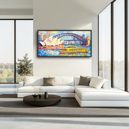 Extra Large Sydney Opera House Framed Wall Art for Living Room,Oversized Abstract Harbour Bridge Cityscape Pictures Wall Decor,Canvas Print Painting Modern Artwork Bedroom Office Bathroom 60L" x 30W"