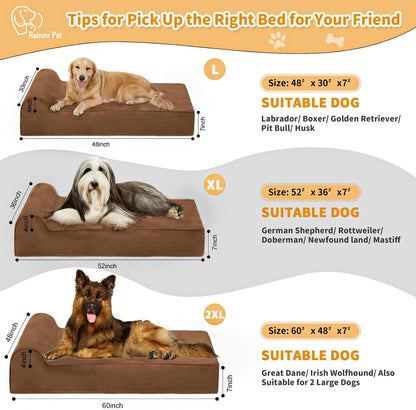Large Orthopedic Dog Bed, 7" Memory Foam with Waterproof Liner, Chew Resistant Microsuede Cover, Removable and Washable, for Indoor, Outdoor, and Car Use, Nonskid Base, 48"x30" L Brown