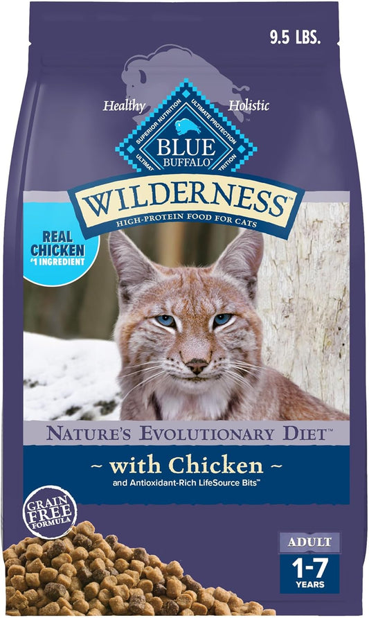 Blue Buffalo Wilderness Nature's Evolutionary Diet High-Protein, Grain-Free Natural Dry Food for Adult Cats, Chicken, 9.5-lb Bag