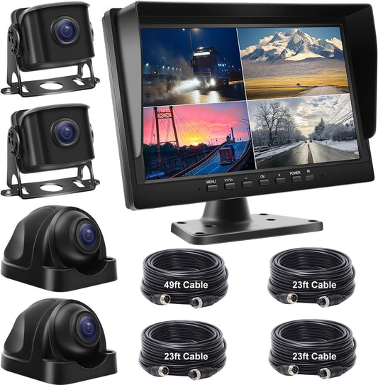 Wired Backup Camera System with 10.1?™â€?IPS Monitor for Truck RV Trailer Bus, Rear View Camera, with Side Front View Camera, 4 Split Screen, Super Waterproof, Night Vision, Easy Installation AHD1080P