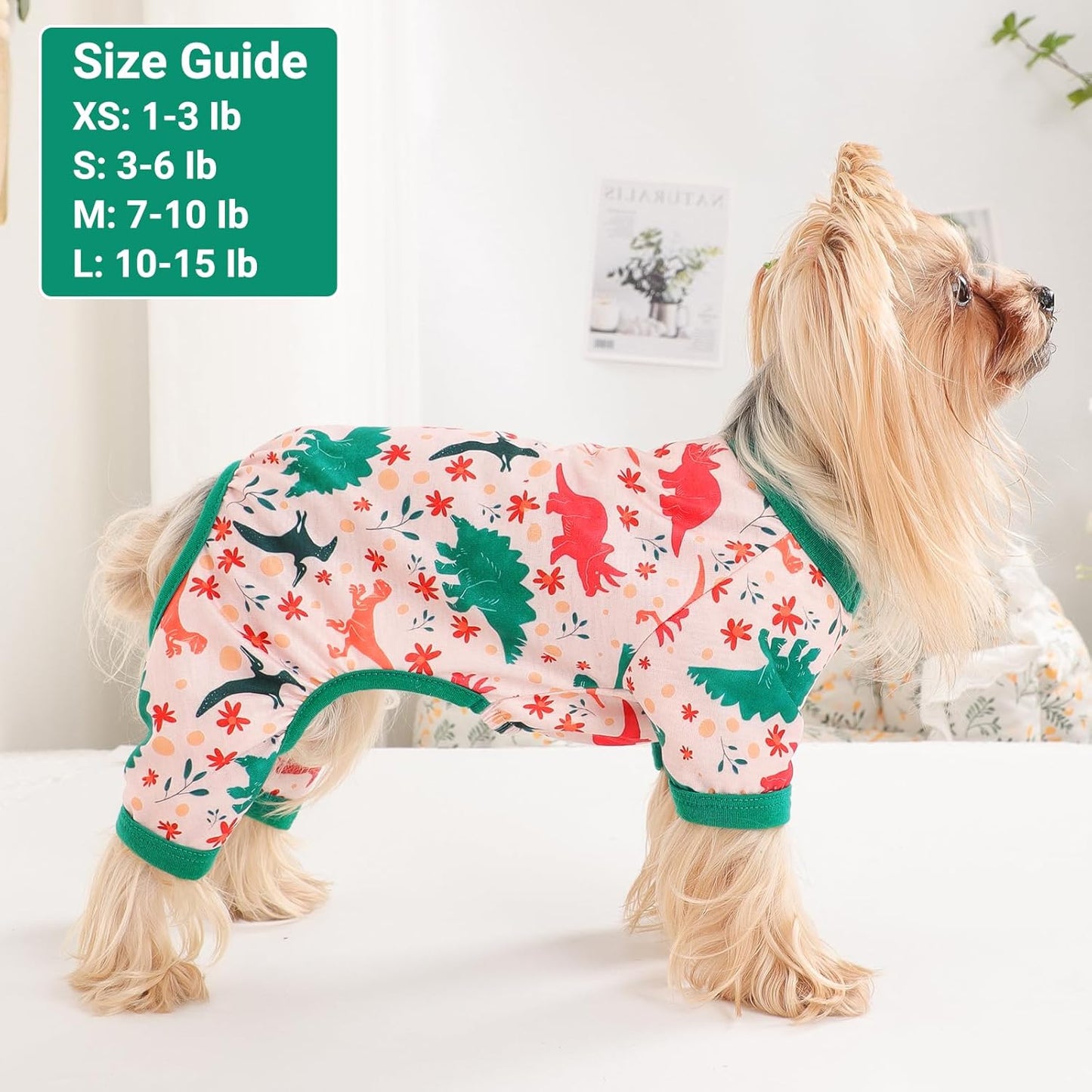 Dog Pajamas Small Sized Dogs Stretchable Summer Dog Clothes Pjs 4 Legs Girl Boy Cute Soft Puppy Outfits Doggie Cat Jammies Jumpsuit Sleeper for Pet, Dinosaur, XS